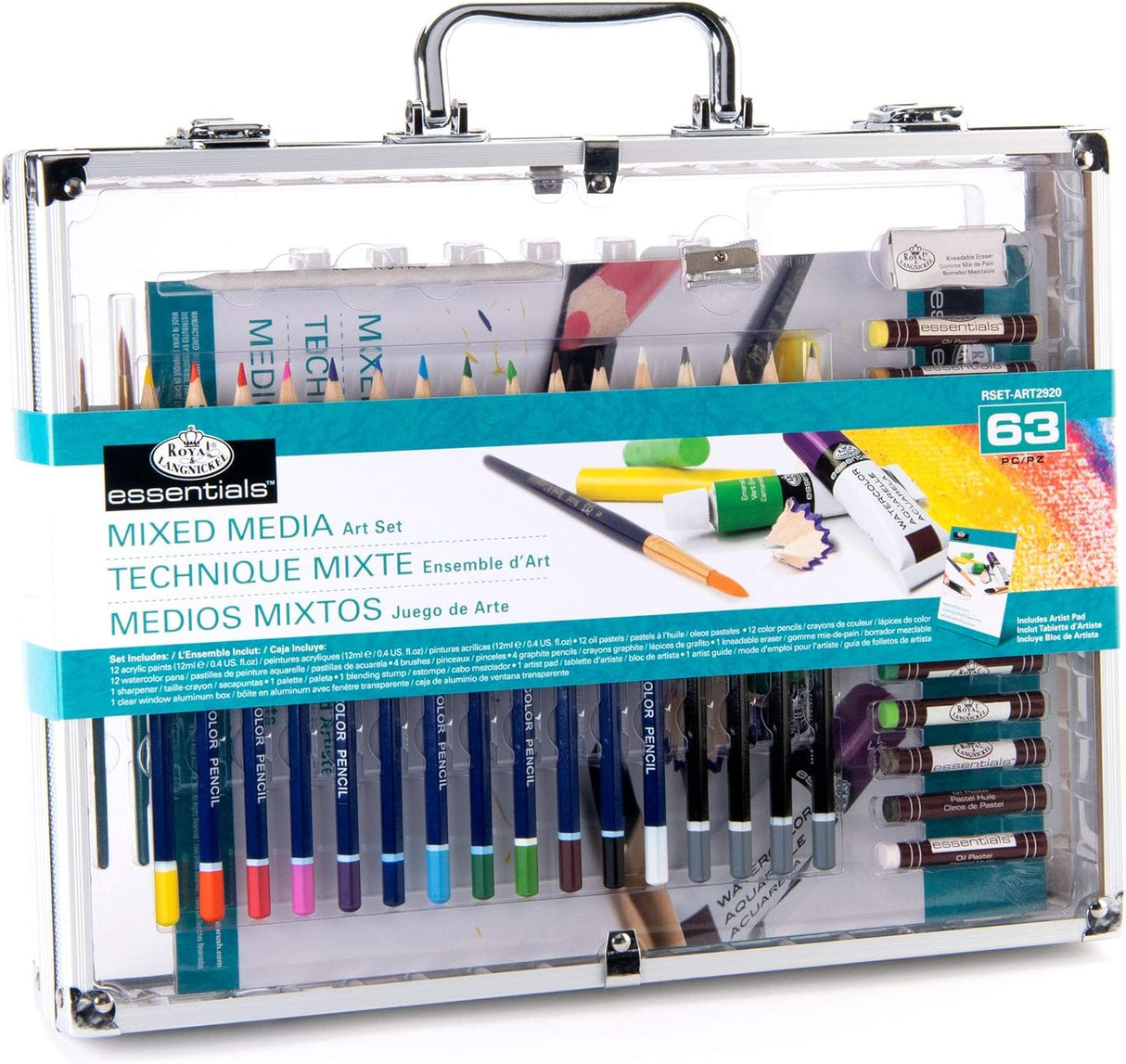 Mixed Media 63 Piece Premium Metal Art Case