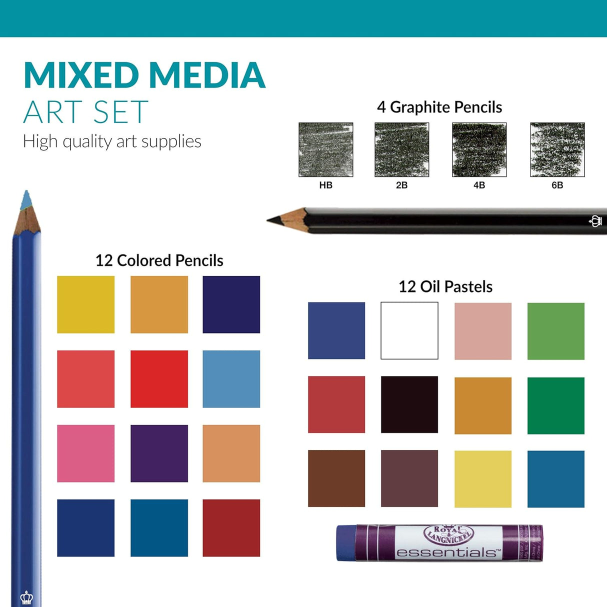 Mixed Media 63 Piece Premium Metal Art Case