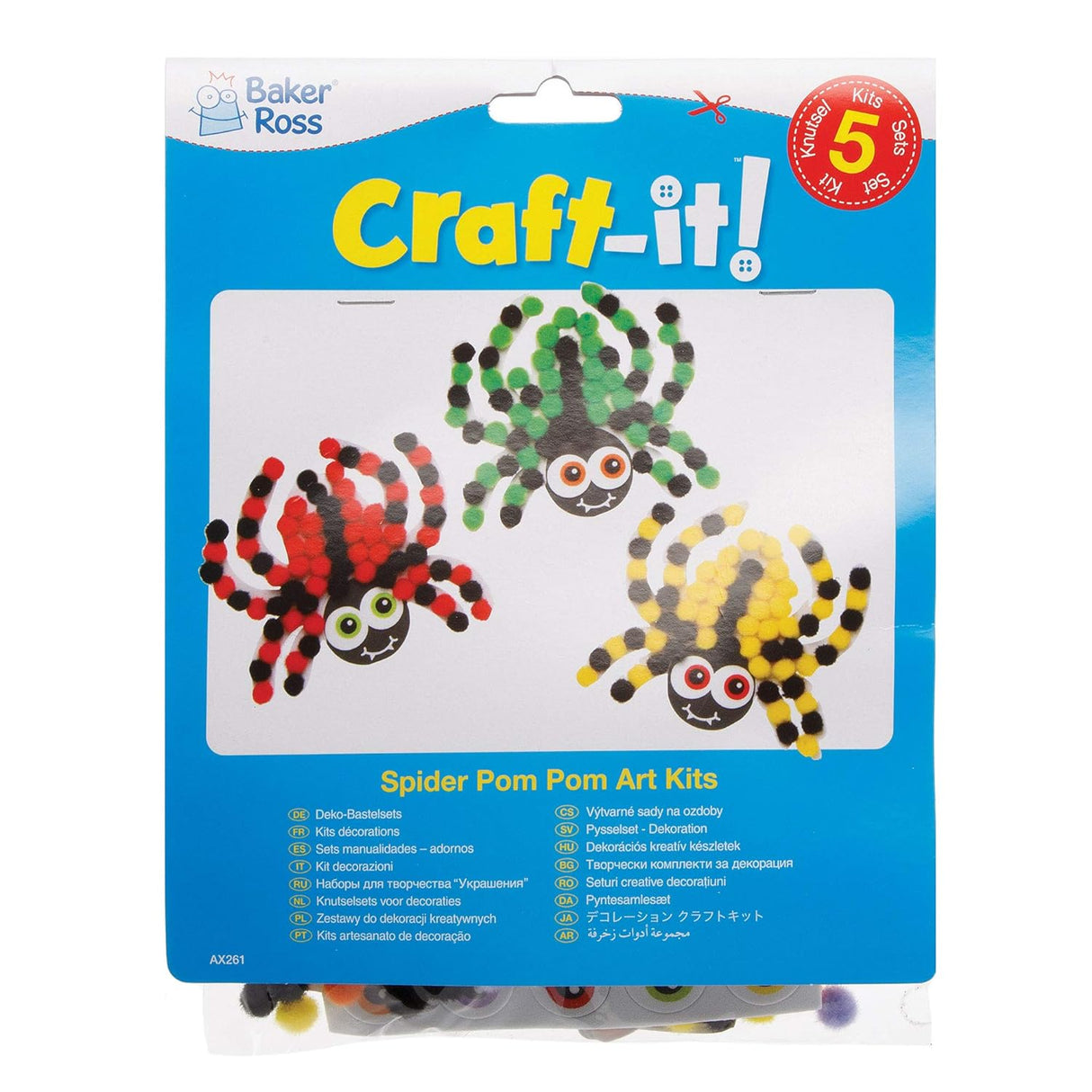 Spider Pom Pom Art Kits (Pack of 5)