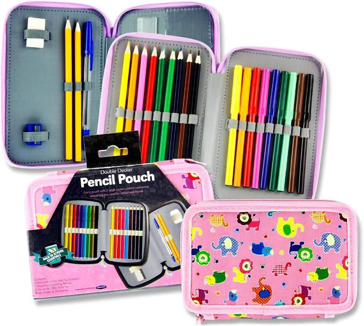 Student Solution Filled Double Decker Twin Zip Pencil Pouch - Animals