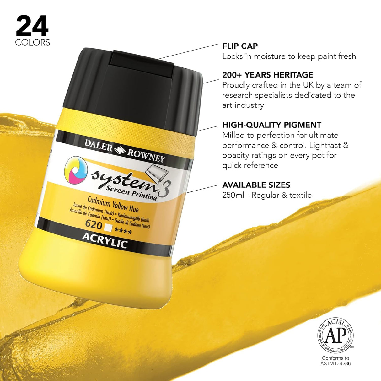 SYSTEM3 500ml Acrylic Paint - Cadmium Yellow Hue