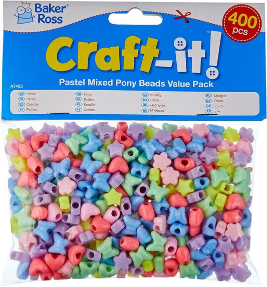 Pastel Mixed Pony Beads Value Pack (Pack of 400)