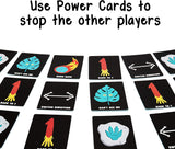 Box of 'Dino Dump' card game with dinosaur illustration on a yellow background