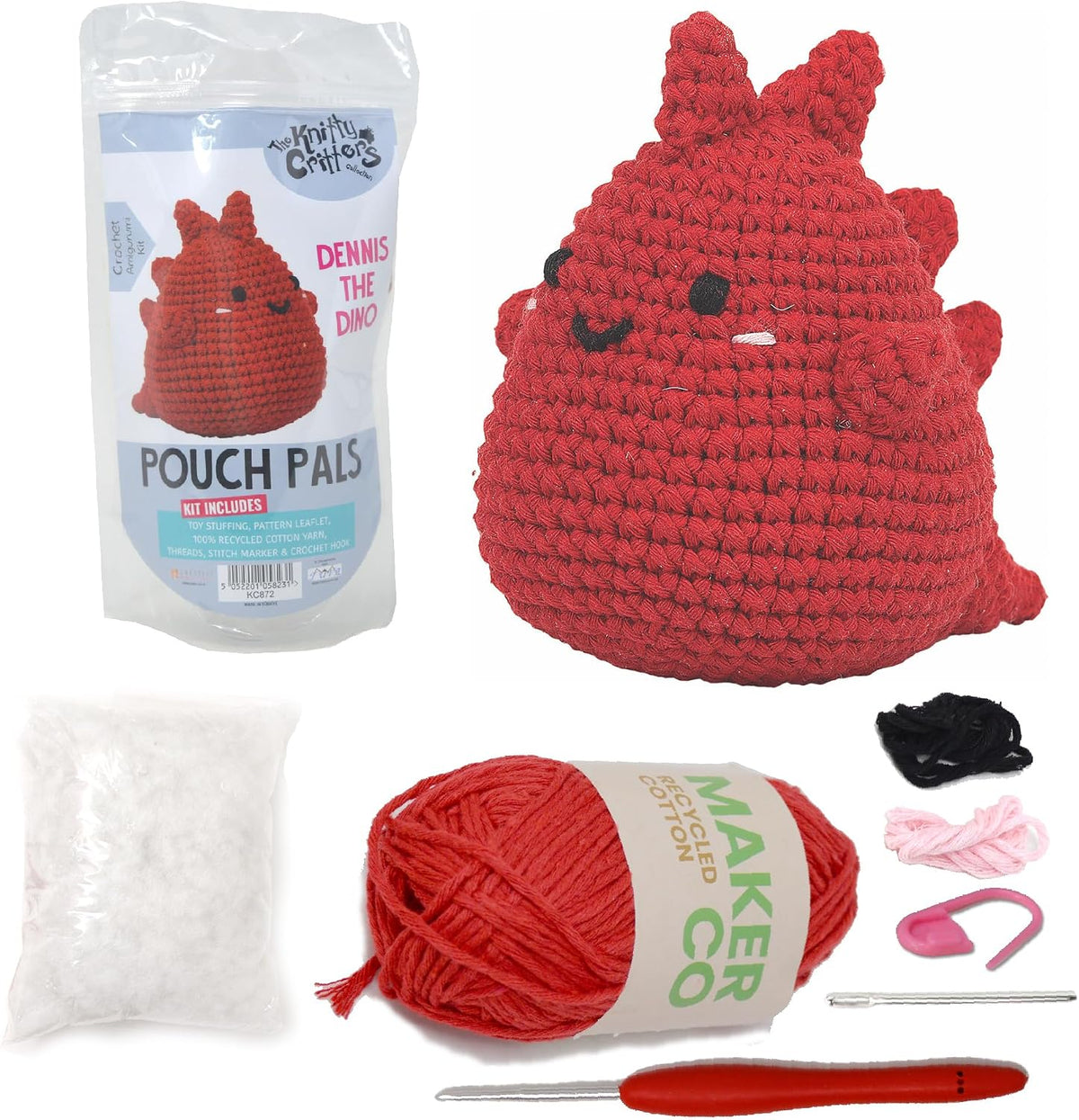 Knitty Critters Pouch Pals Crochet Kit - Dennis the Dino
