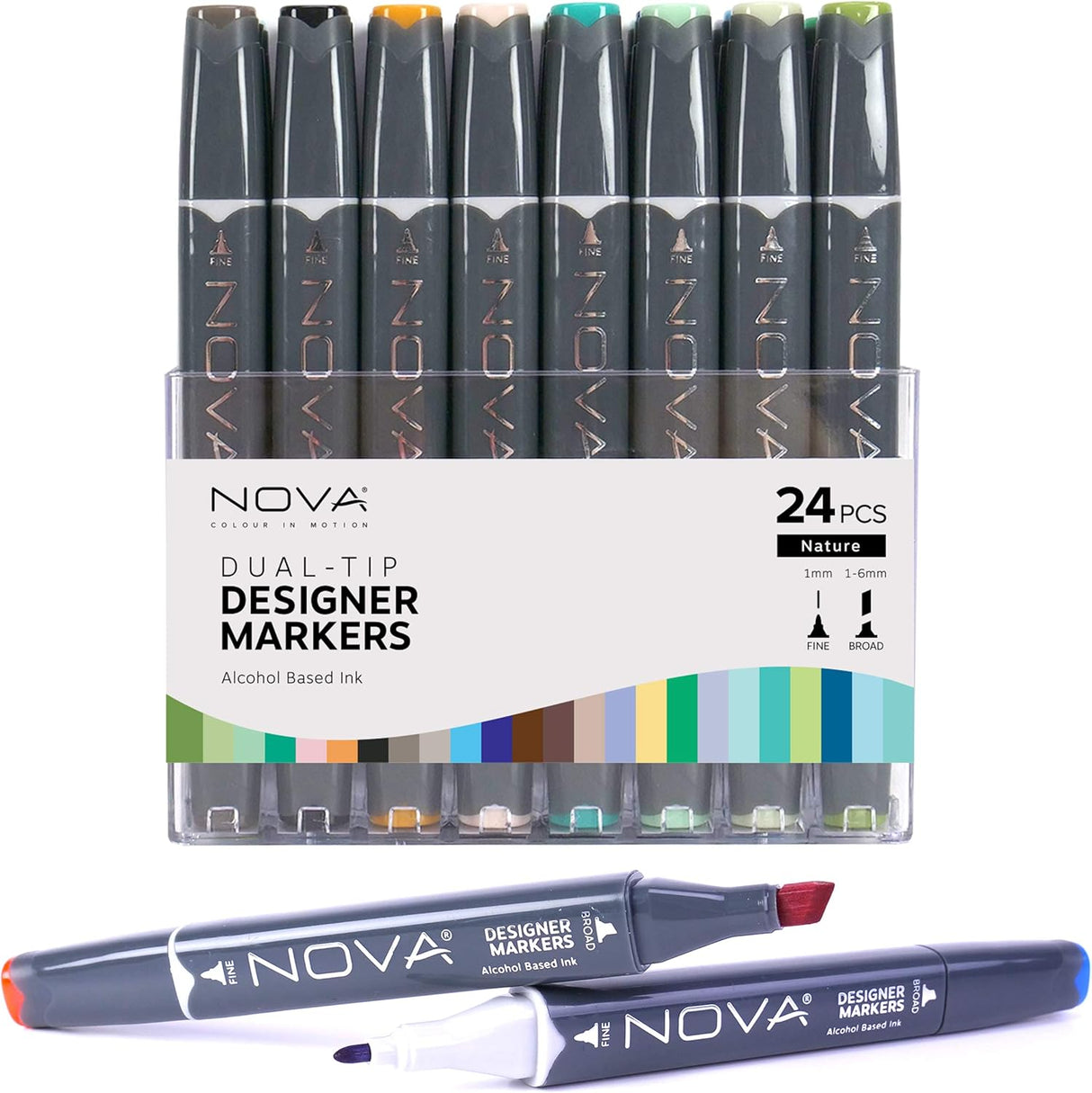 Nova Sketch Dual Tip Alcohol Markers - Nature (24 Pack)