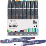 Nova Sketch Dual Tip Alcohol Markers - Nature (24 Pack)