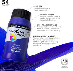 Daler Rowney System3 Coeruleum Blue Hue 500ml Acrylic Paint 