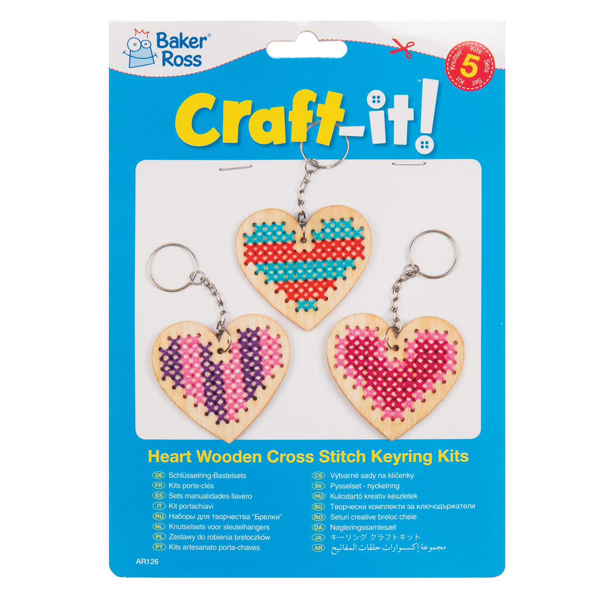 Heart Wooden Cross Stitch Keyring Kits (Pack of 5)