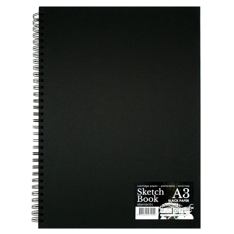 Elements Wire-O Black Sketch Book Black Paper Portrait - A3