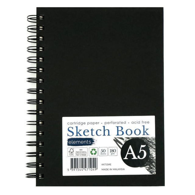 Elements Wire-O Hard Cover Sketch Book Black Portrait - A5