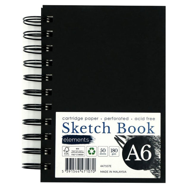 Elements Wire-O Hard Cover Sketch Book Black Portrait - A6
