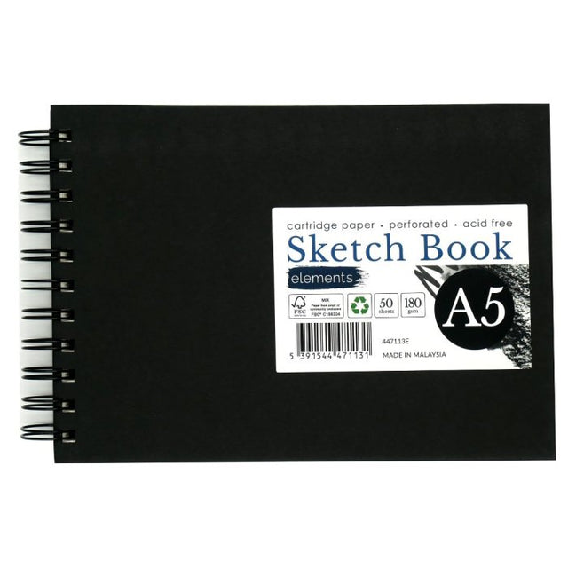 Elements Wire-O Hard Cover Sketch Book Landscape -  A5