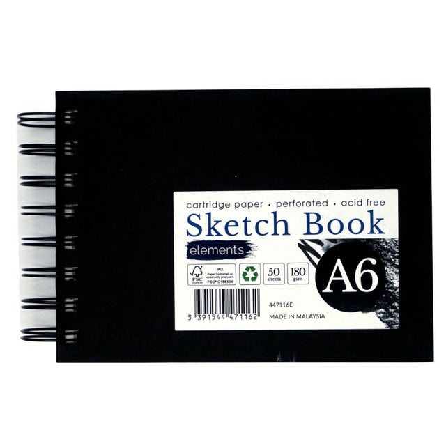 Elements Wire-O Hard Cover Sketch Book 180gsm Landscape - A6