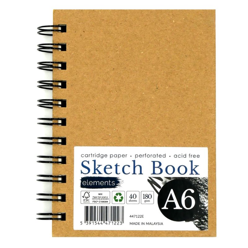 Elements Wire-O Hard Cover Sketch Book Portrait - A6