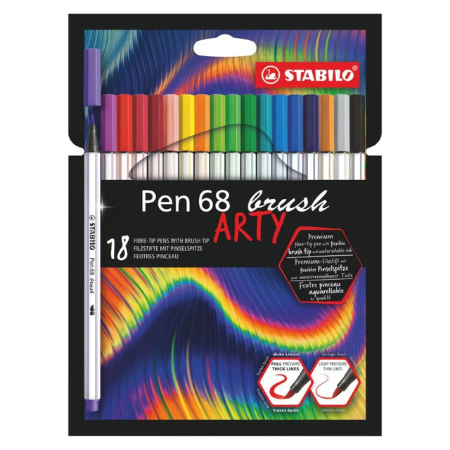 Stabilo Pen 68 Brush Arty - Assorted Colours (18 Pack)