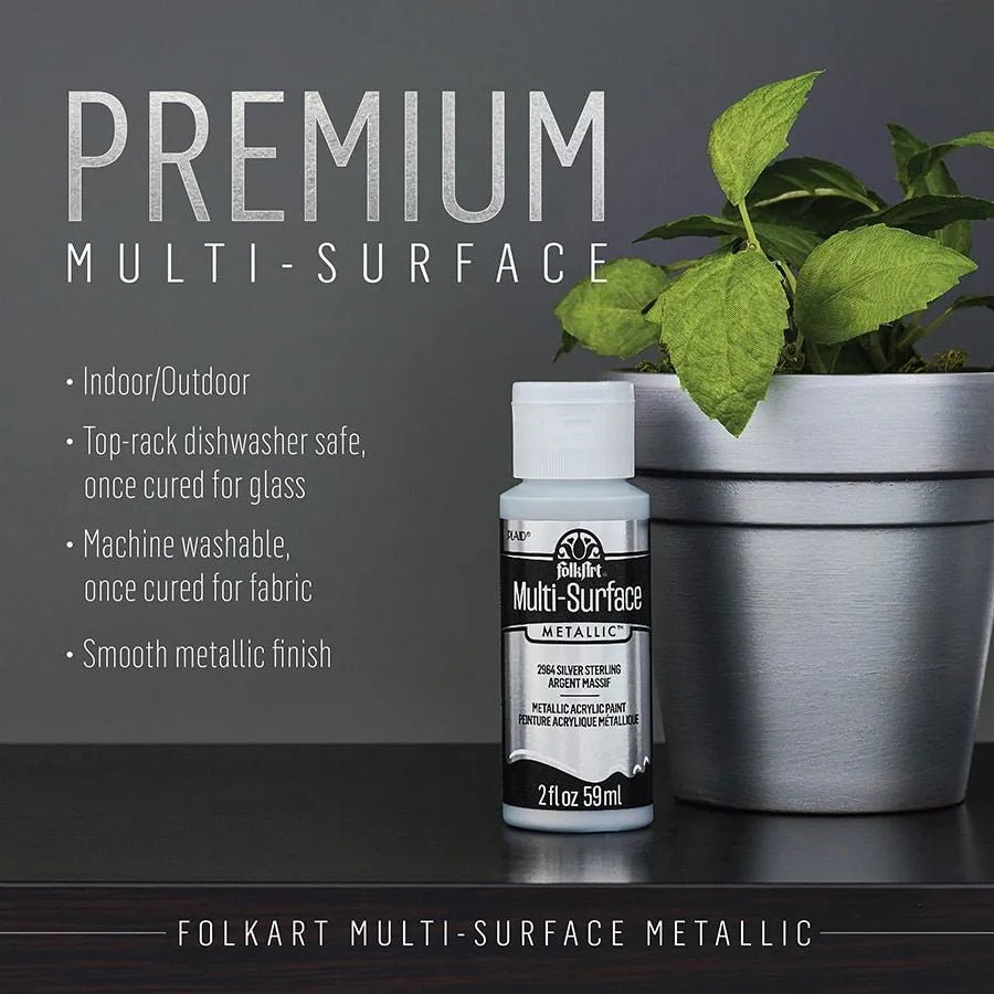 FolkArt Multi-Surface Metallic Acrylic 59ml - Silver Sterling