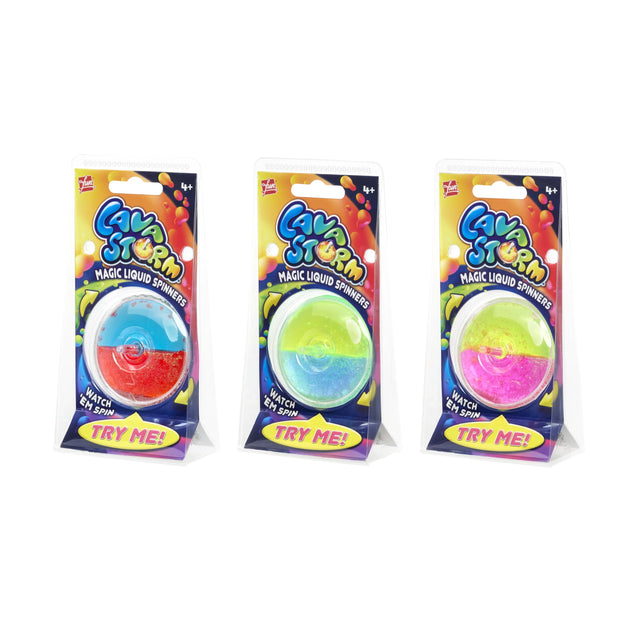 Three packages of Lava Storm Magic Liquid Spinners on a white background