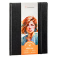 Hahnemühle Watercolour Book deckle-edge paper sketchbook with a black cloth cover and a central paper label featuring a watercolor portrait of a woman.