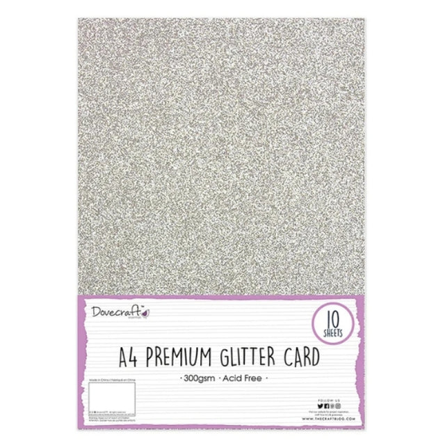 Dovecraft A4 Premium Glitter Card 300gsm - Silver (10 Sheets)