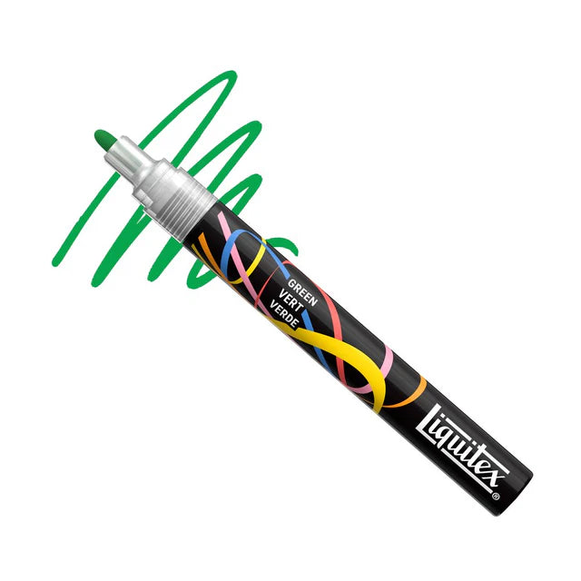 Liquitex paint marker with green scribble on a white background