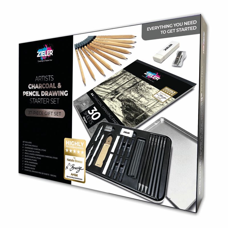 Zieler Artists Charcoal & Pencil Drawing Starter Set (24 Pieces)