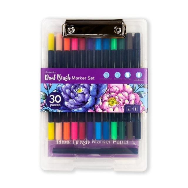 Elements Dual Brush Tip Markers Set (30 Pieces)