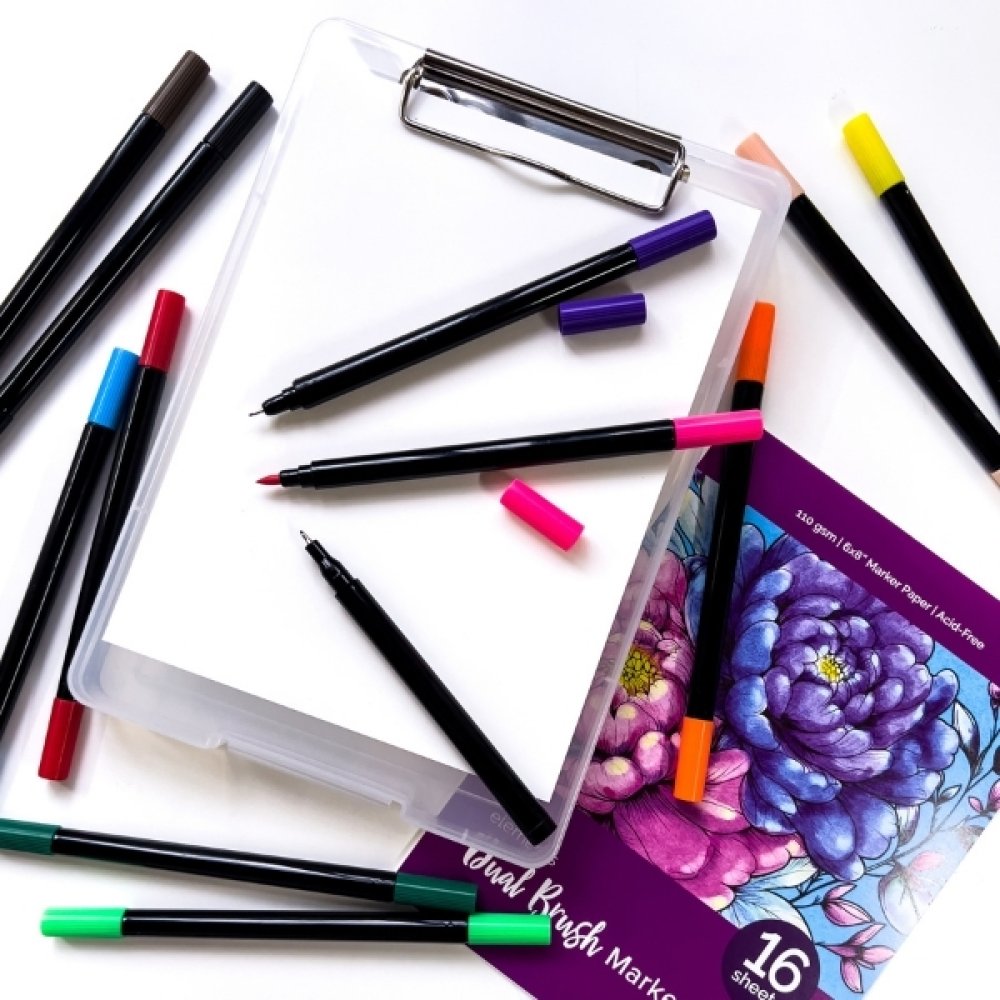 Elements Dual Brush Tip Markers Set (30 Pieces)