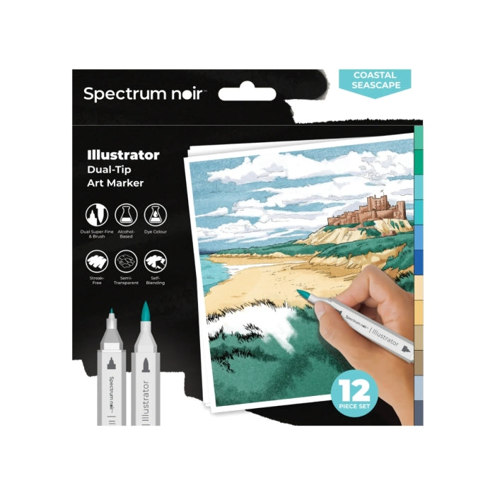 Spectrum Noir Illustrator Dual Tip Markers - Seascape (12 Pack)