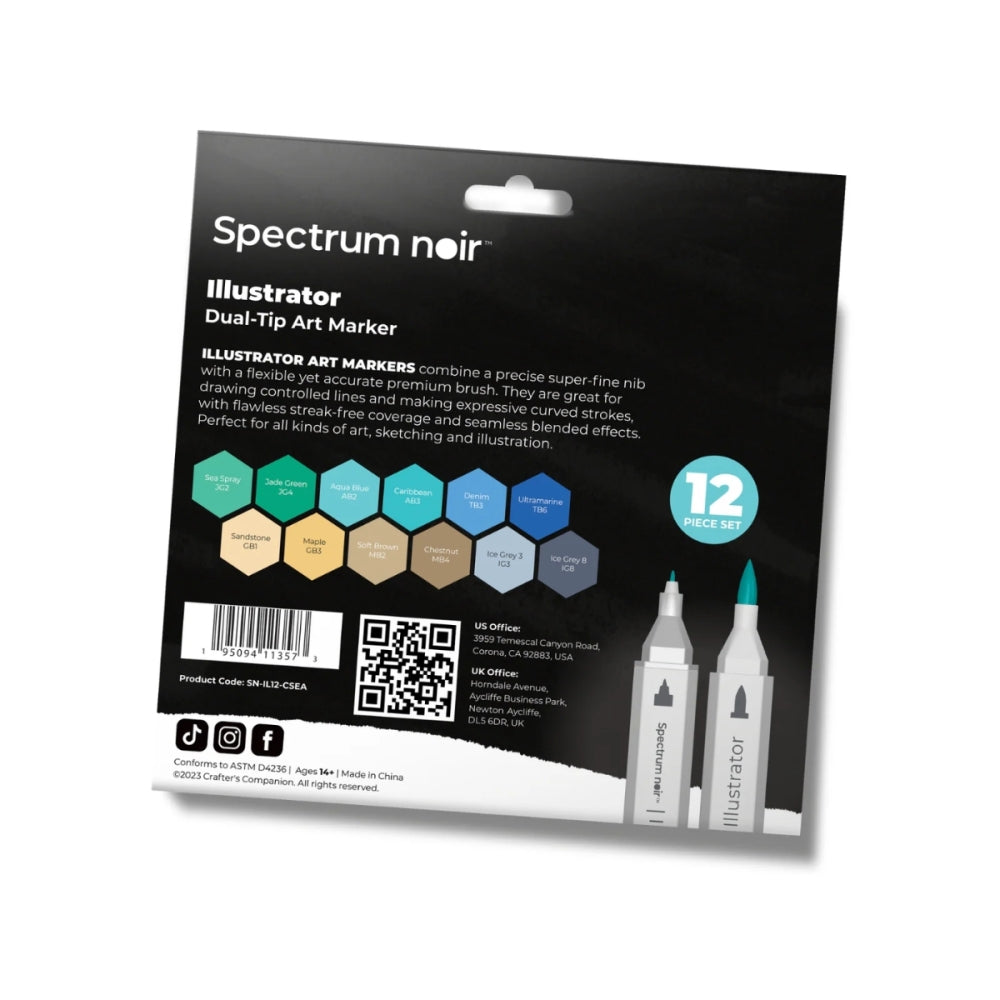 Spectrum Noir Illustrator Dual Tip Markers - Seascape (12 Pack)