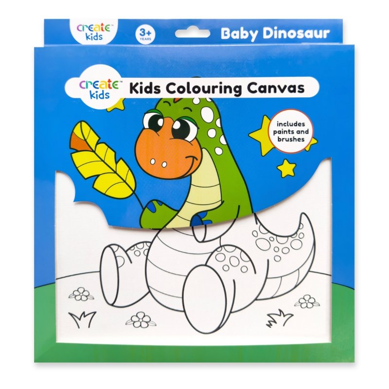 Create Kids Baby Dinosaur colouring canvas with packaging