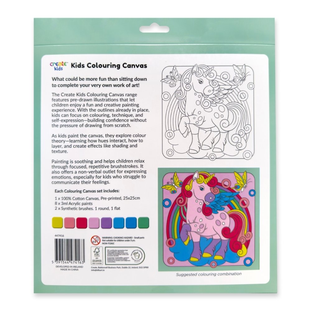 Create Kids Colouring Canvas - Rainbow Unicorn
