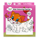 Create Kids Kids Colouring Canvas with a cute kitten design on a pink background