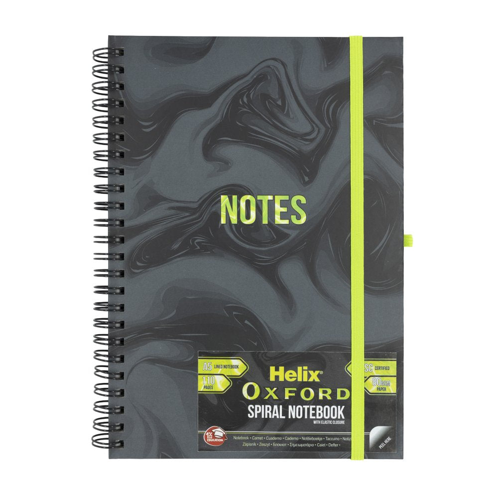 Helix Oxford Spiral Notebook A5 -  Marble Black/Green