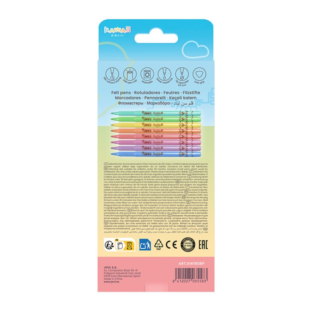 Jovi Kawaii Felt Pens - Pastel Colours (8 Pack)