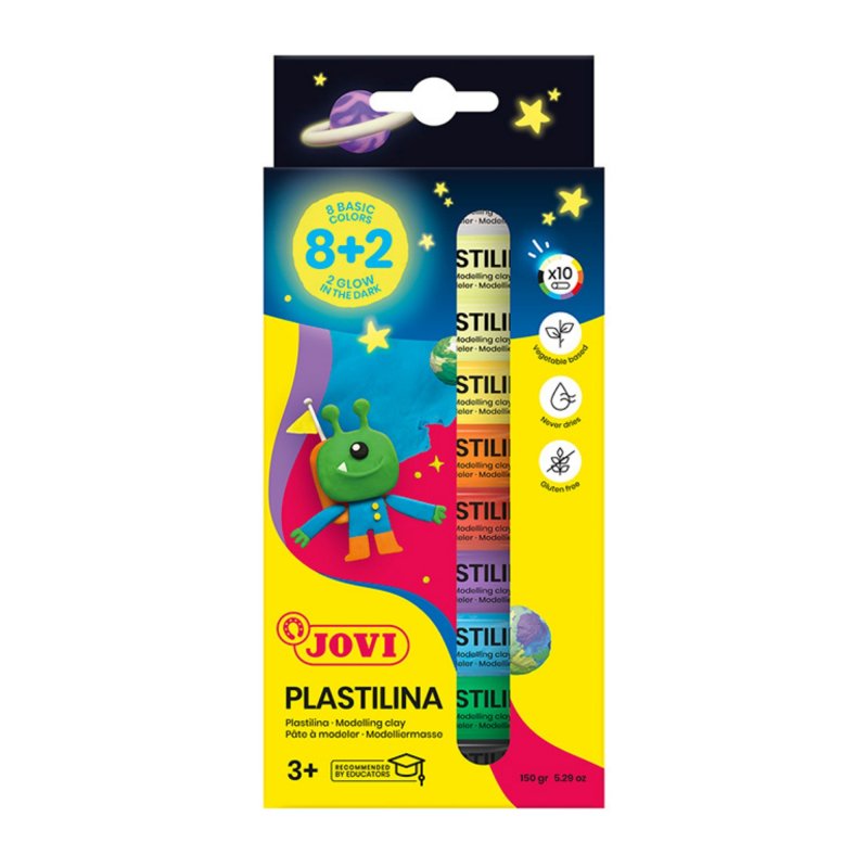 Jovi Plastilina Box 15g - 8 Basic Colours & 2 Glow in the Dark