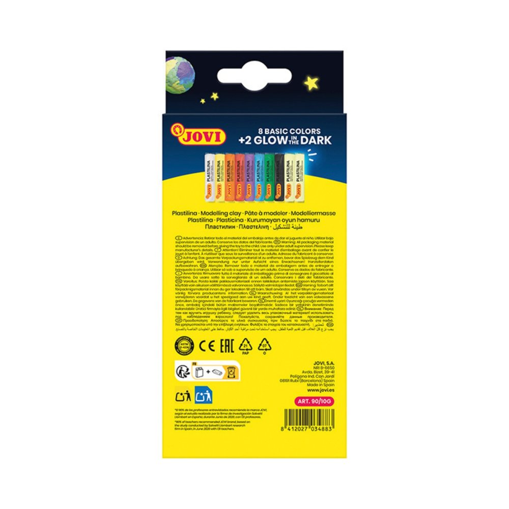 Jovi Plastilina Box 15g - 8 Basic Colours & 2 Glow in the Dark