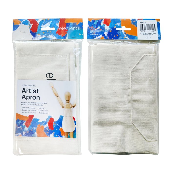Elements Canvas Artist Apron with Front Pockets - Natural