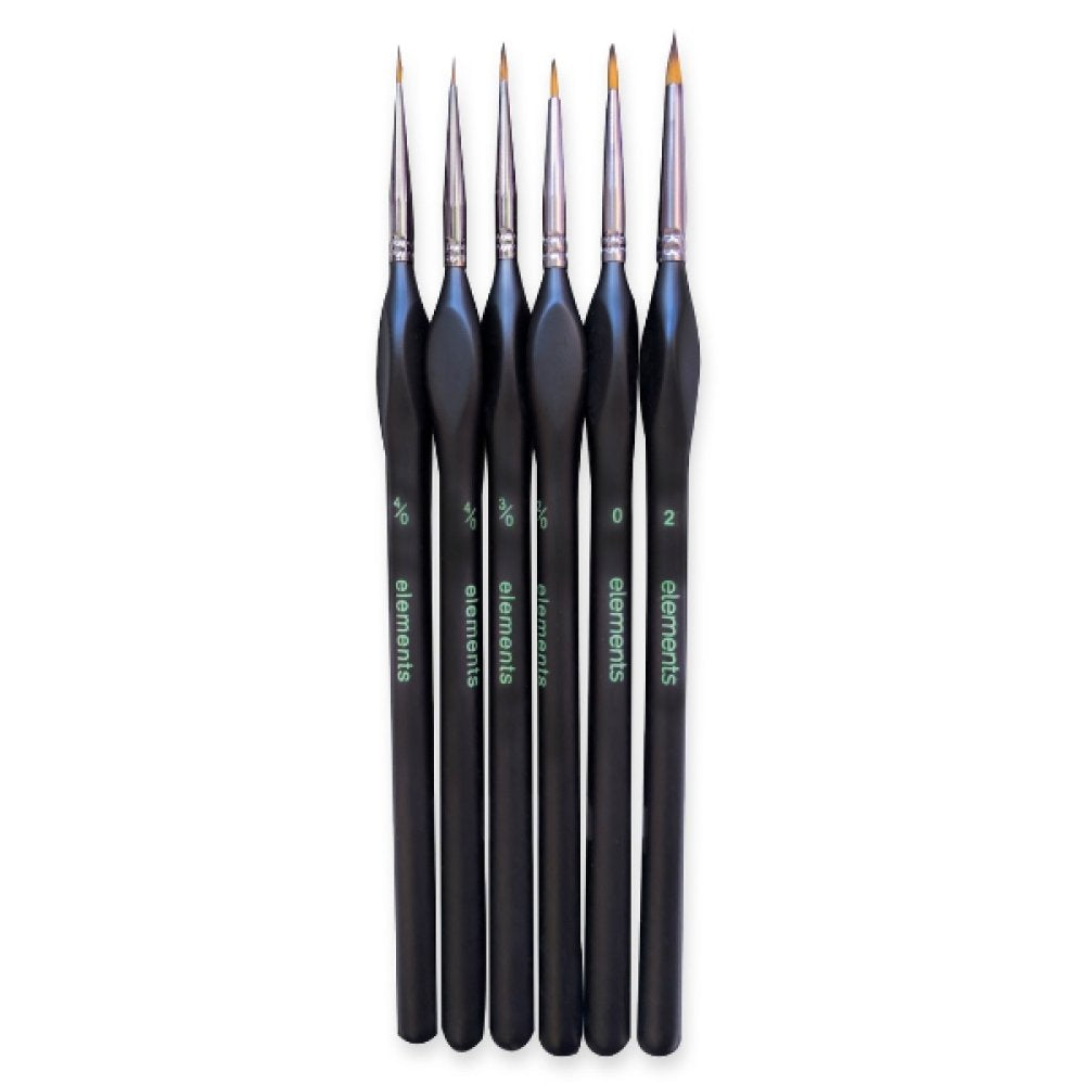 Set of black paintbrushes with visible brand name on a white background