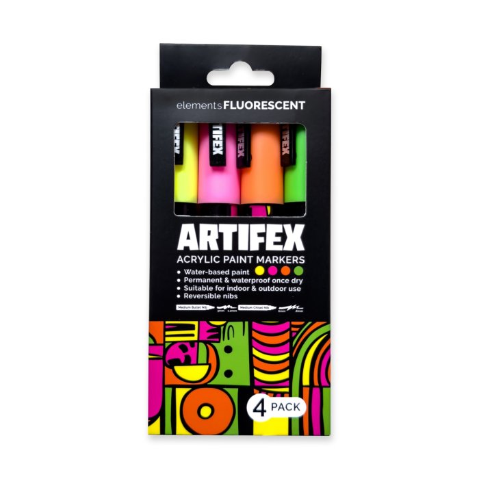 Elements Artifex Acrylic Paint Markers - Fluorescent (4 x 5-6mm)