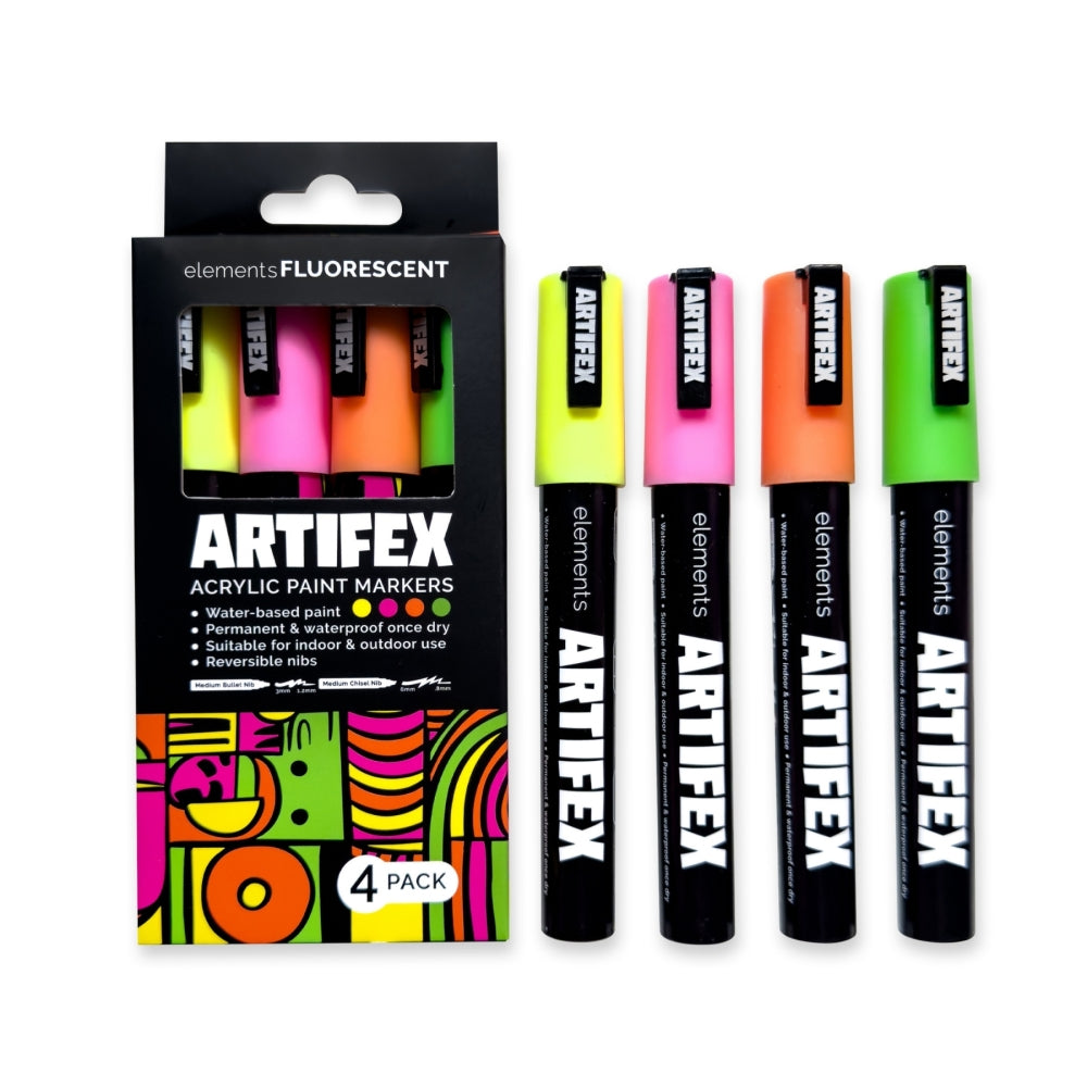 Elements Artifex Acrylic Paint Markers - Fluorescent (4 x 5-6mm)
