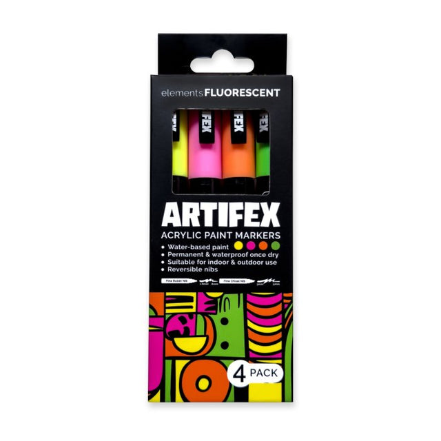 Elements Artifex Acrylic Paint Markers - Fluorescent (4 x 2-3mm)