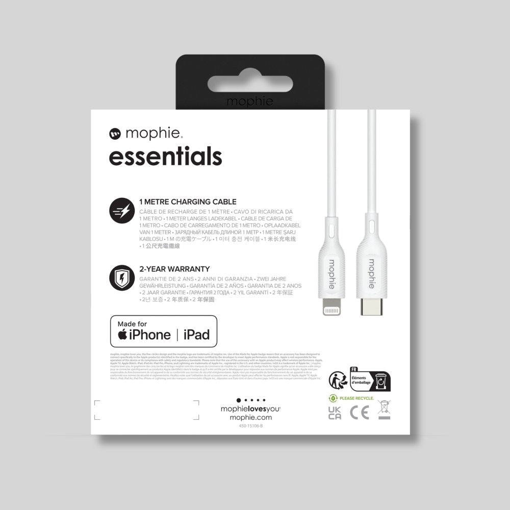 Mophie Essentials Cable USB-C Lightning Cable FC 1m - White