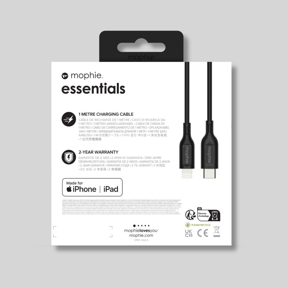 mophie Essential USB-C to Lightning Cable 1m - Black