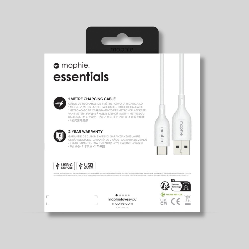 Mophie Essentials Charging Cable USB-A to USB-C 1m - White