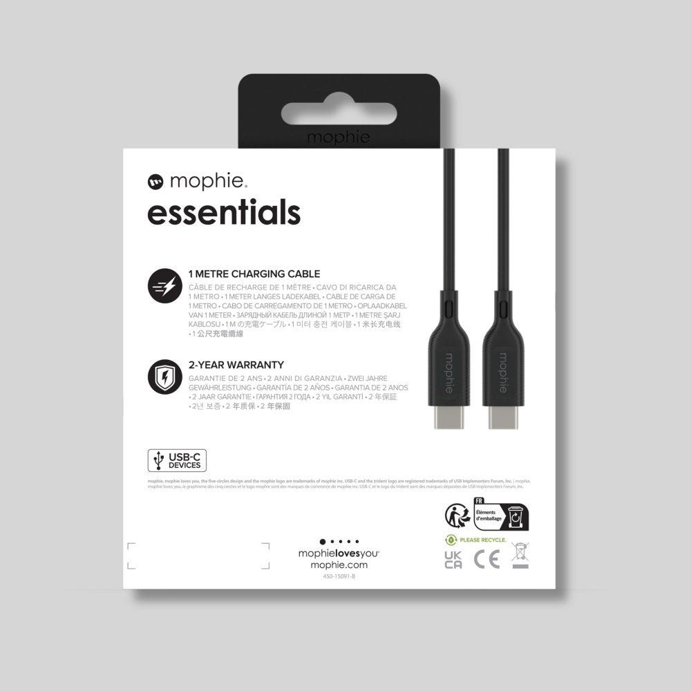 Mophie Essentials USB-C to USB-C 1m Charging Cable - Black