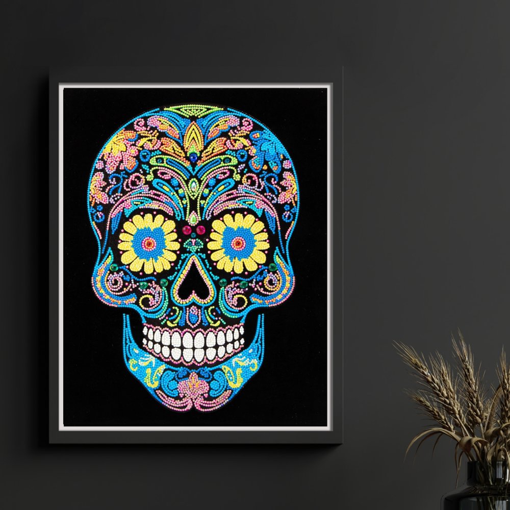 Diamond Dotz Flock Canvas 35x46cm - Neon Sugar Skull