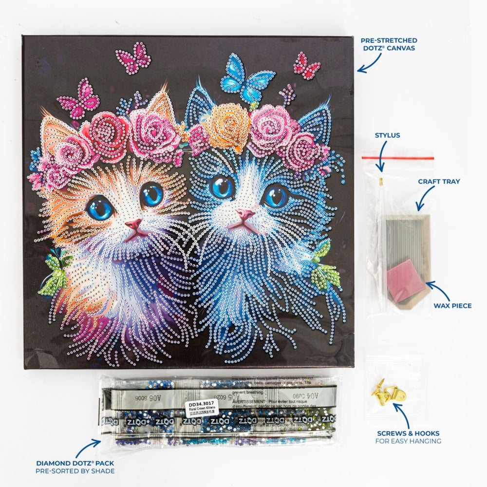 Diamond Dotz Stretch Canvas 30x30cm - Floral Kitten