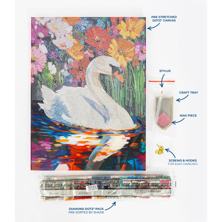Diamond Dotz Stretched Canvas 30x40cm Kit - Swan Lake