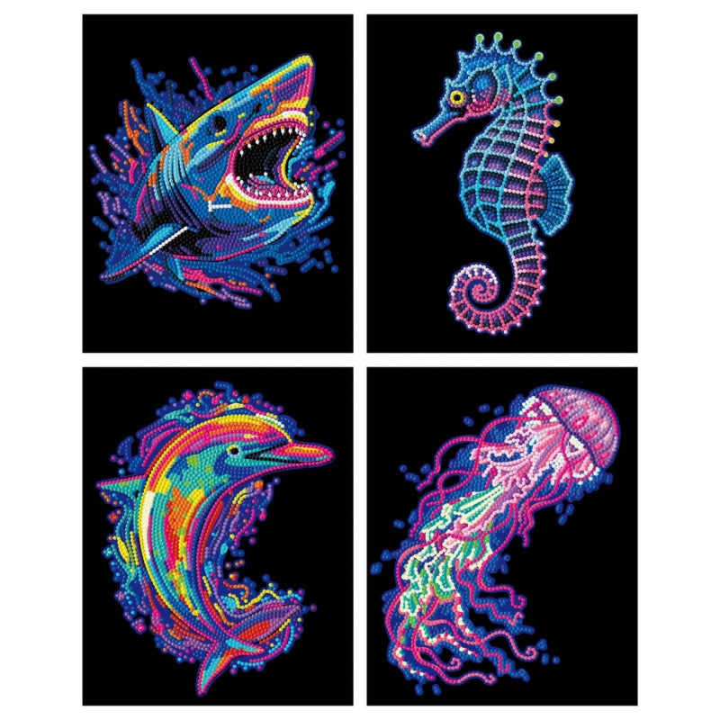 Diamond Dotz Dotzies Neon Flock 20x25cm - Sea Life (4 Pack)