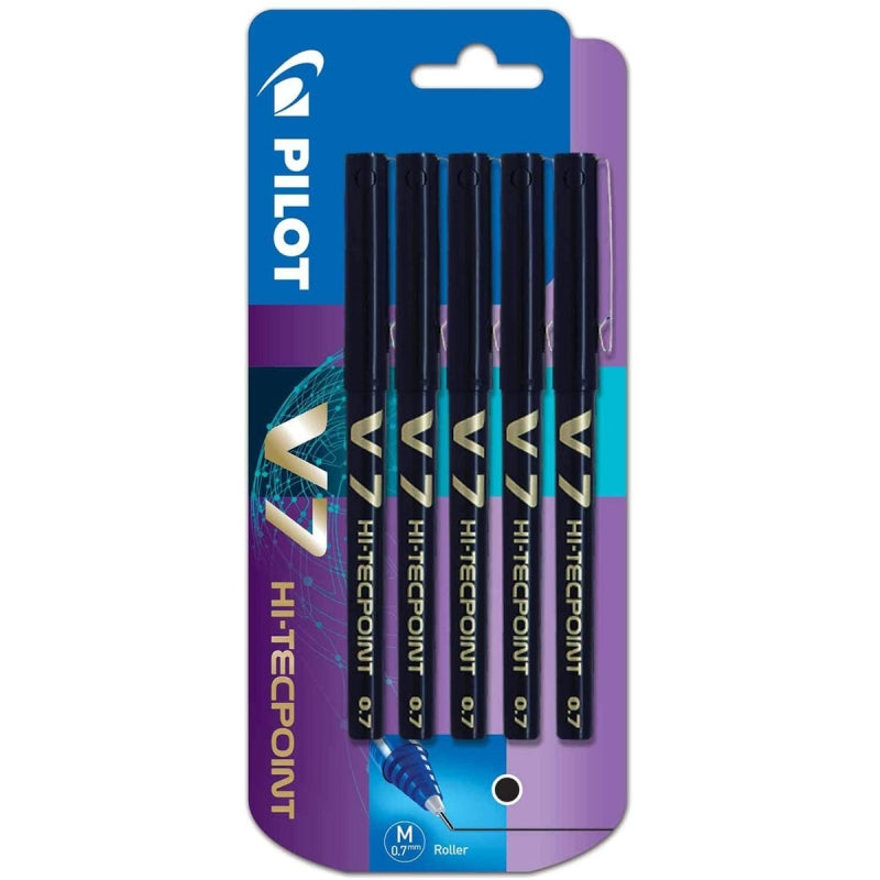 Pilot V7 Hi-Tecpoint Rollerball Pens - Black (5 Pack)